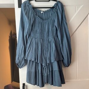 Fashion Nova Long Sleeve Blue Romper